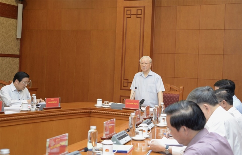 Tổng Bí thư Nguyễn Phú Trọng chủ trì cuộc họp của Thường trực Ban Chỉ đạo Trung ương về phòng, chống tham nhũng, tiêu cực hồi tháng 4/2022 (Ảnh: TTXVN)