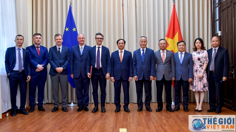 Bộ Ngoại giao trao văn bản thông báo Việt Nam phê chuẩn EVFTA và EVIPA cho Đại sứ EU.
            (Ảnh: Báo Thế giới & Việt Nam)