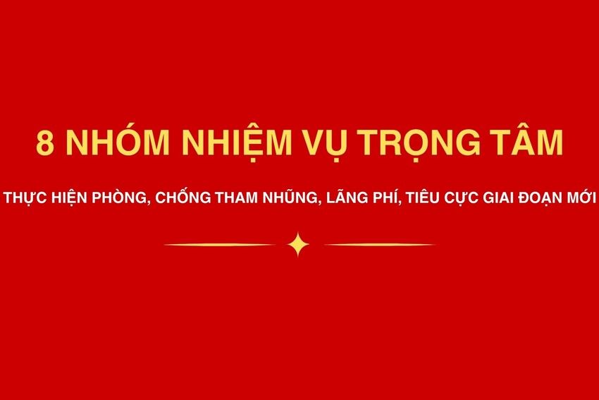 [Infographic] 8 nhiệm vụ trọng tâm thực hiện Nghị quyết Trung ương 2, khóa XIV về phòng, chống tham nhũng, lãng phí, tiêu cực  trong giai đoạn mới