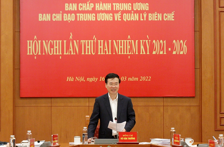Đ/c Võ Văn Thưởng, Uỷ viên Bộ Chính trị, Thường trực Ban Bí thư, Trưởng Ban Chỉ đạo, chủ trì hội nghị lần thứ hai Ban Chỉ đạo Trung ương về quản lý biên chế