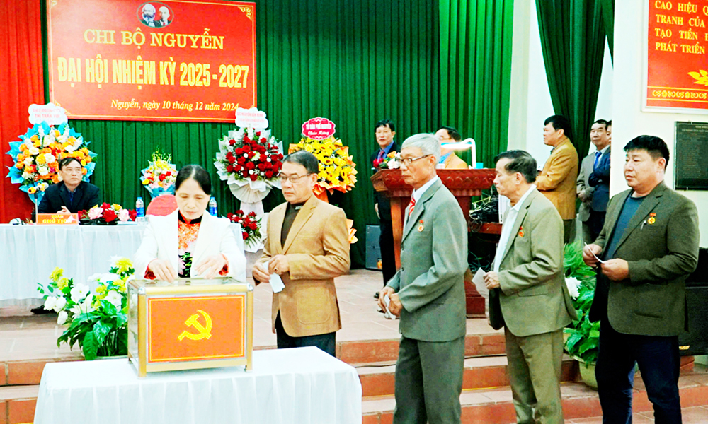 Đảng viên Chi bộ tổ dân phố Nguyễn, thị trấn Vôi (Lạng Giang) bỏ phiếu bầu chi ủy nhiệm kỳ 2025-2027. Ảnh minh họa: Từ Hoài/Báo Bắc Giang).